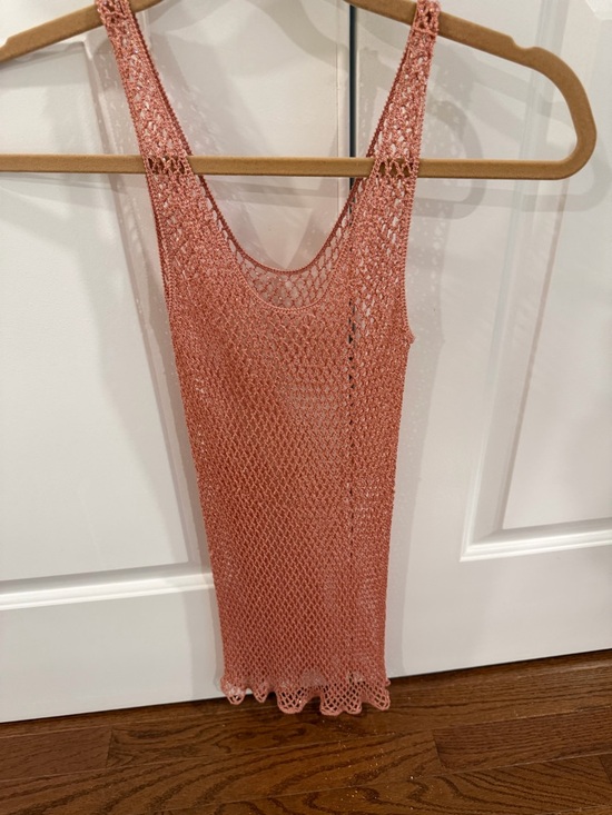 Vintage Tops - Vintage Pink Beaded Mesh Knit Tank Top Sheer Y2K Sleeveless XS/S
